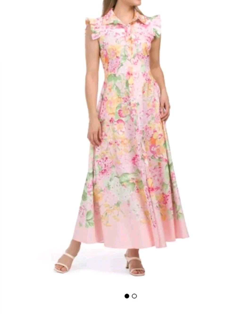 Nwt Large & Medium Dalia Macphee Pink Floral Midi Dress with Collar & Ruffle - Picture 7 of 17